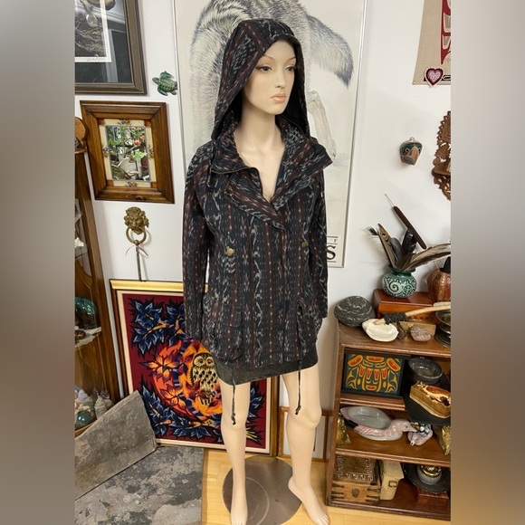 Hooded Cotton Canvas Jacket with Tribal Weave Printed Pattern - Picture 14 of 15